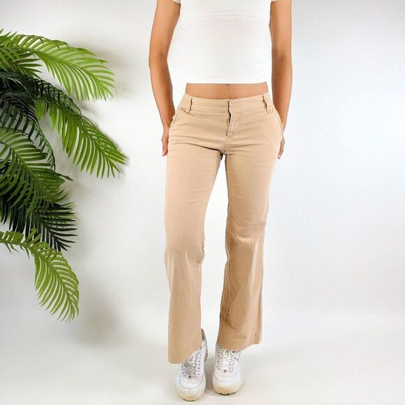 Vintage Y2K Indie Grunge Low Rise Preppy Khaki Chino Flare Dress Pants / 0 - Picture 3 of 5